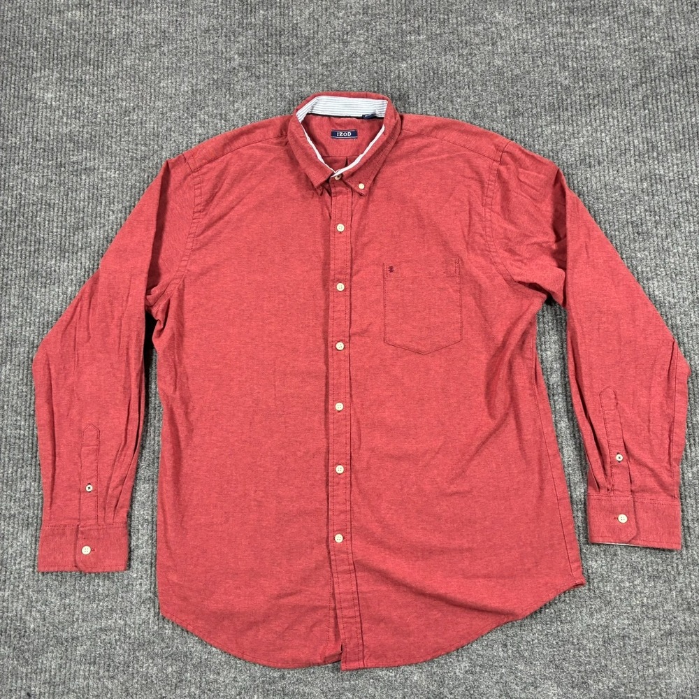 IZOD Mens XL Red Long Sleeve Button Down Shirt Chest Pocket Casual Oxford